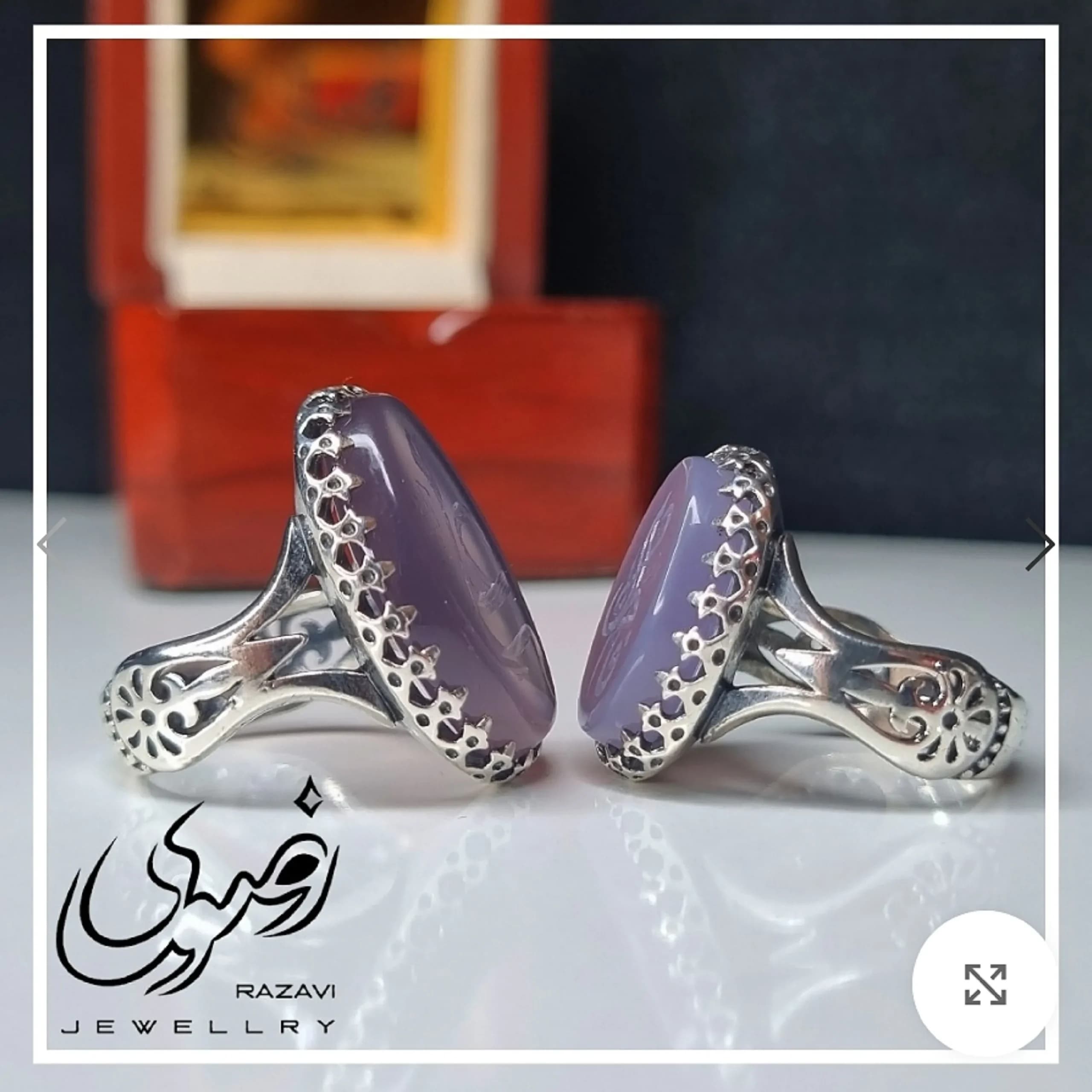 ست انگشتر نقره روس مردانه و زنانه با سنگ عقیق سوسنی و حکاکی دست استاد — تصویر ۱۰