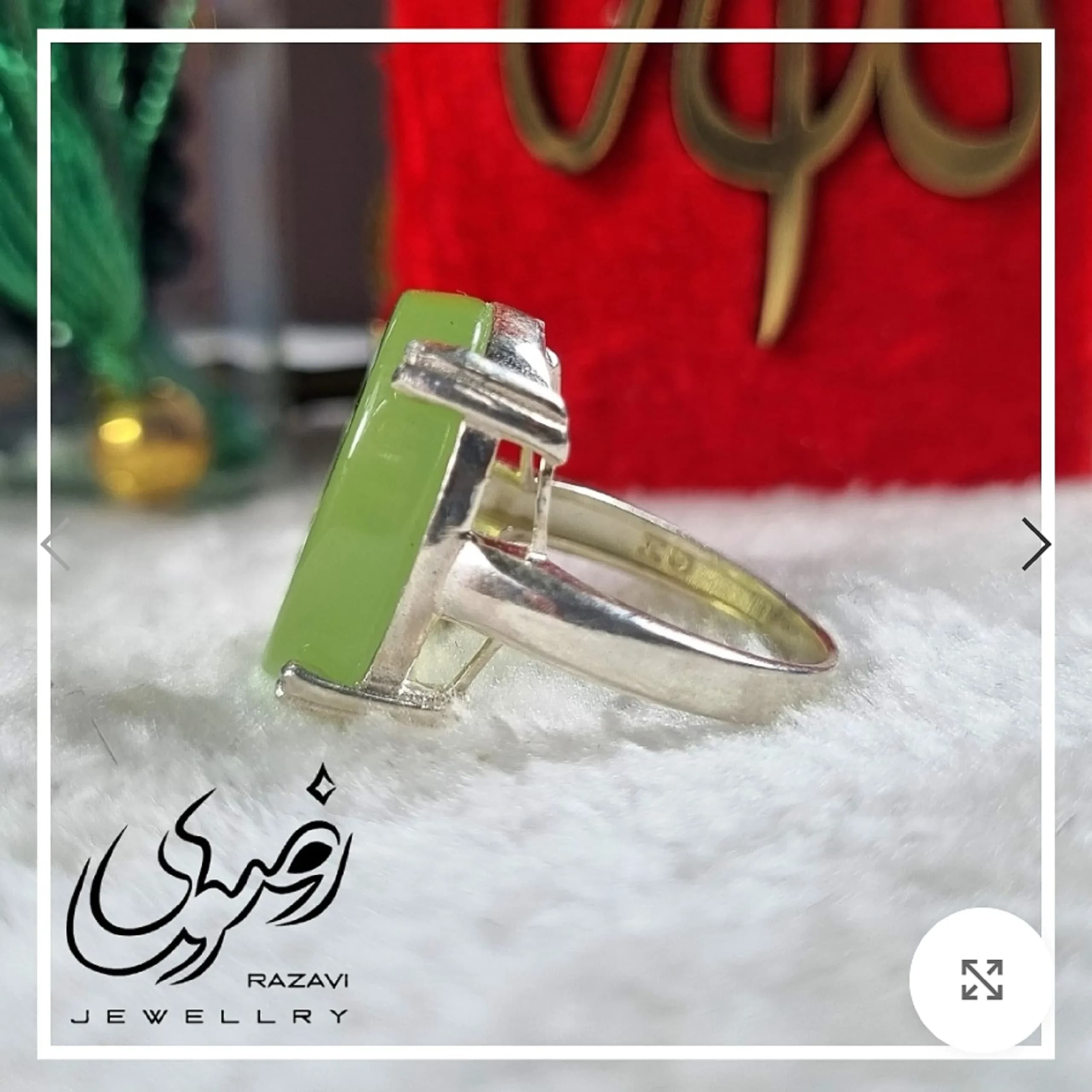 انگشتر نقره زنانه عیار 925 با نگین عقیق سبز و حکاکی دست استاد فتح — تصویر ۱۰