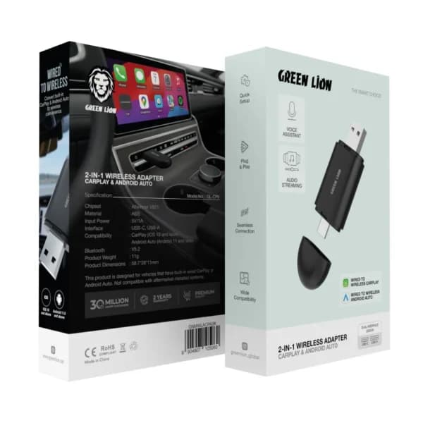 دانگل وایرلس کارپلی و اندروید اتو خودرو گرین‌ لاین Green Lion 2 In 1 Wireless Adapter CarPlay & Android Auto — تصویر ۴