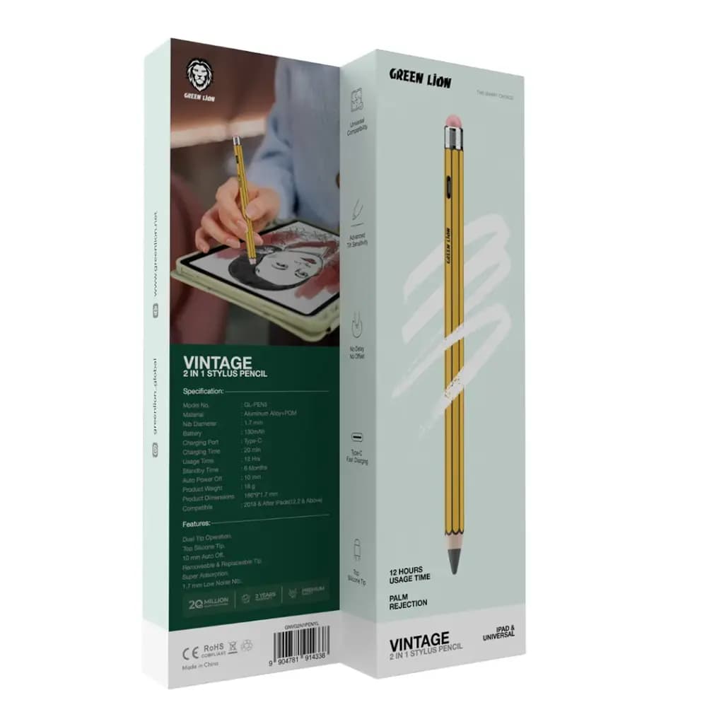 قلم لمسی گرین لاین مدل Vintage 2 in 1 Stylus Pencil GNVG2N1PENYL — تصویر ۲