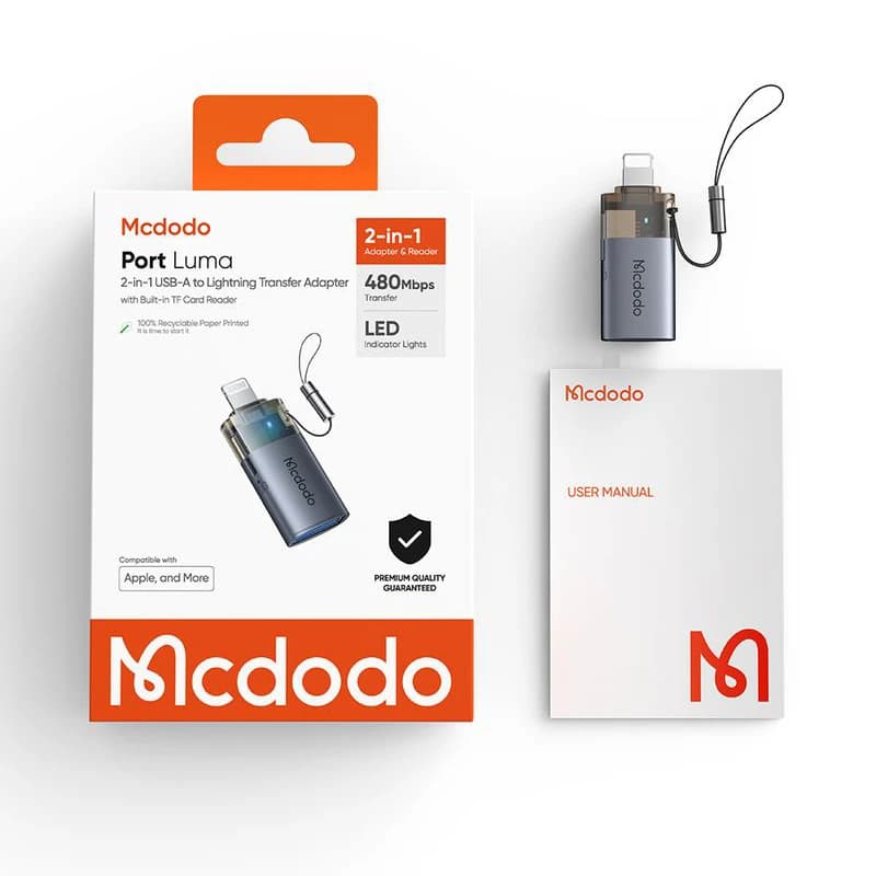 مبدل OTG USB-A به Lightning و کارتخوان MicroSD مک دودو مدل OT-785 — تصویر ۳