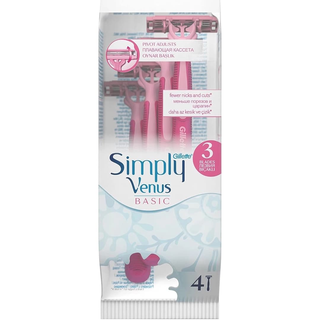 خودتراش ژیلت زنانه مدل venus simply 3 بسته 4 عددی - پاکینو