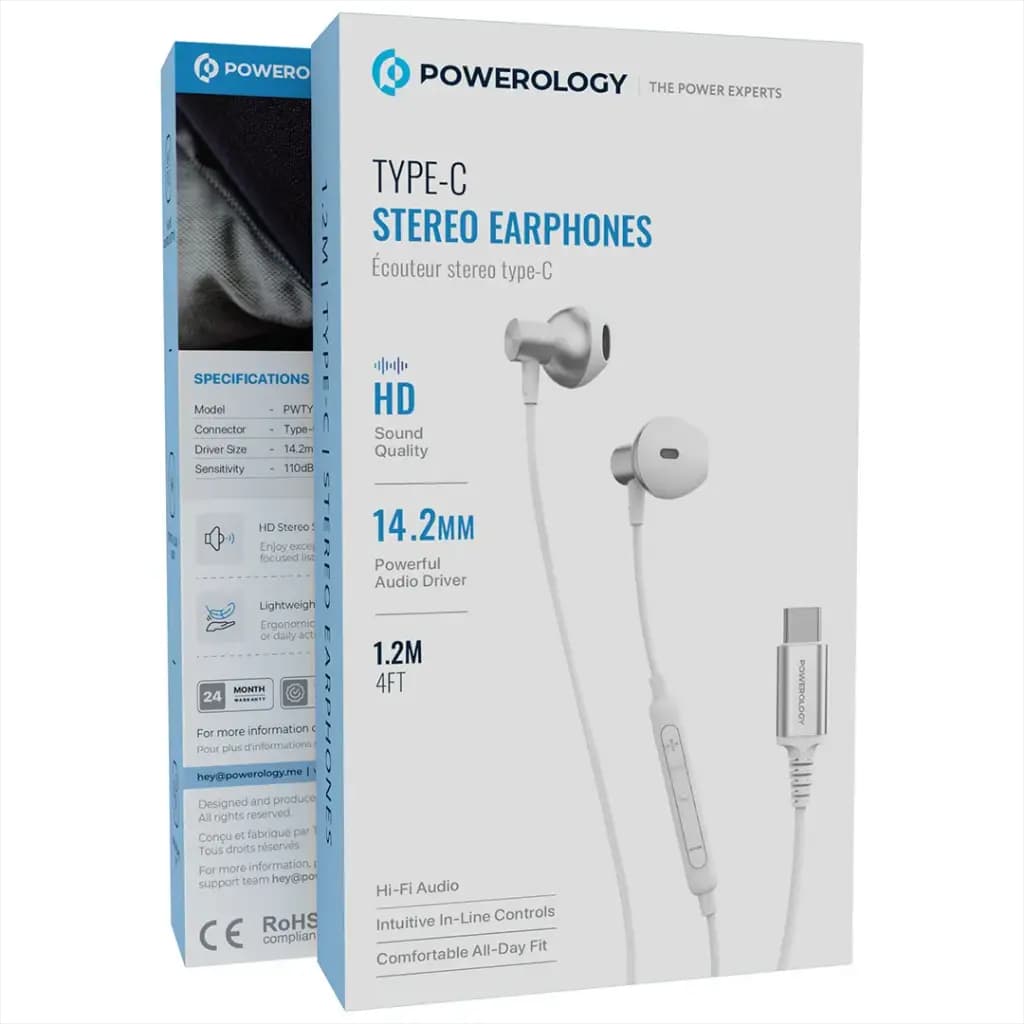 هندزفری سیمی پاورولوژی مدل Type-C Stereo PWTYPECSTWH — تصویر ۴