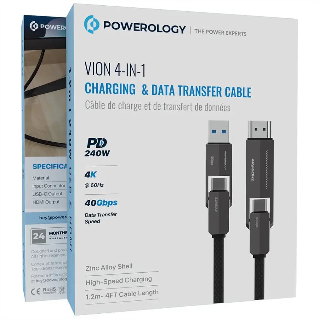 کابل شارژ و انتقال داده پاورولوژی 240 وات مدل Vion PCAB034BK — تصویر ۴