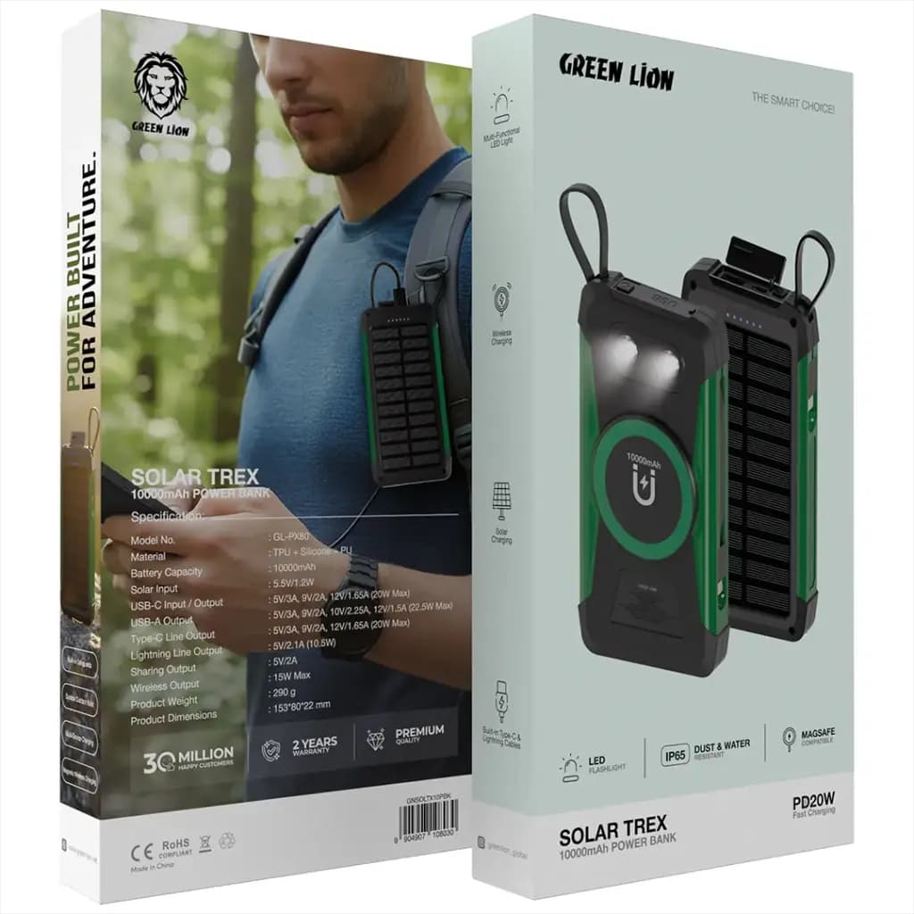 پاور بانک 10000 میلی‌آمپر خورشیدی گرین لاین مدل Trex GNSOLTX10PBK — تصویر ۷