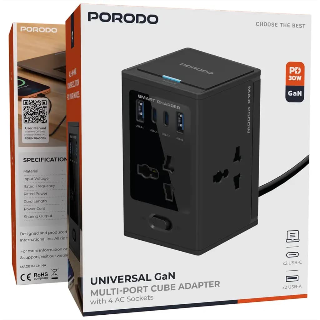 آداپتور چند پورت پرودو مدل Universal GaN PDUNS8430BK — تصویر ۲