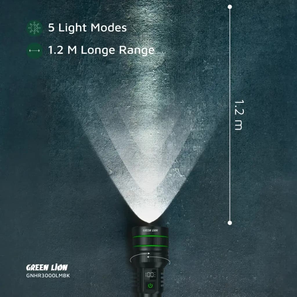 چراغ قوه گرین لاین مدل GNHR3000LMBK ظرفیت ۳۰۰۰ لومن — تصویر ۶