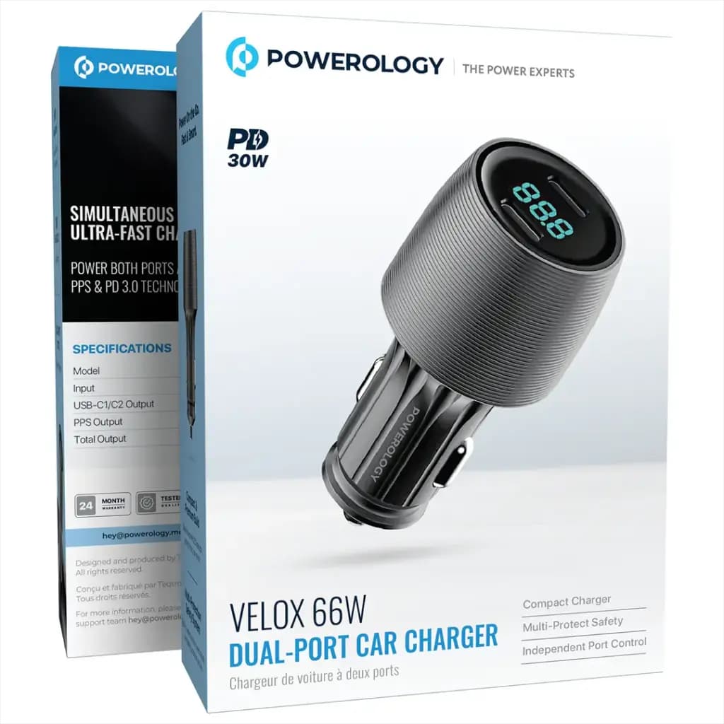 شارژر فندکی خودرو پاورولوژی مدل Velox 66W PCCSR013 — تصویر ۲