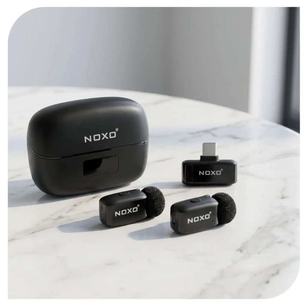 میکروفون بی‌سیم یقه‌ای نوکسو مدل MC‑N1 دو میکروفونه با اتصال USB‑C و نویز کنسلینگ — تصویر ۲