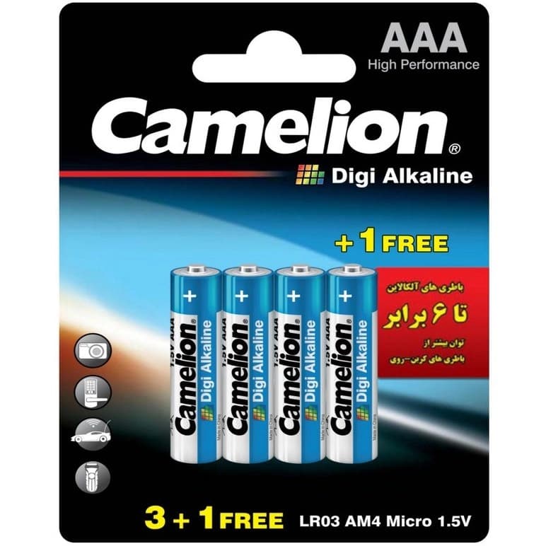 باتری نیم قلمی کارتی آلکالاین کملیون مدل Camelion Digi Alkaline AAA مجموعه 4 عددی
