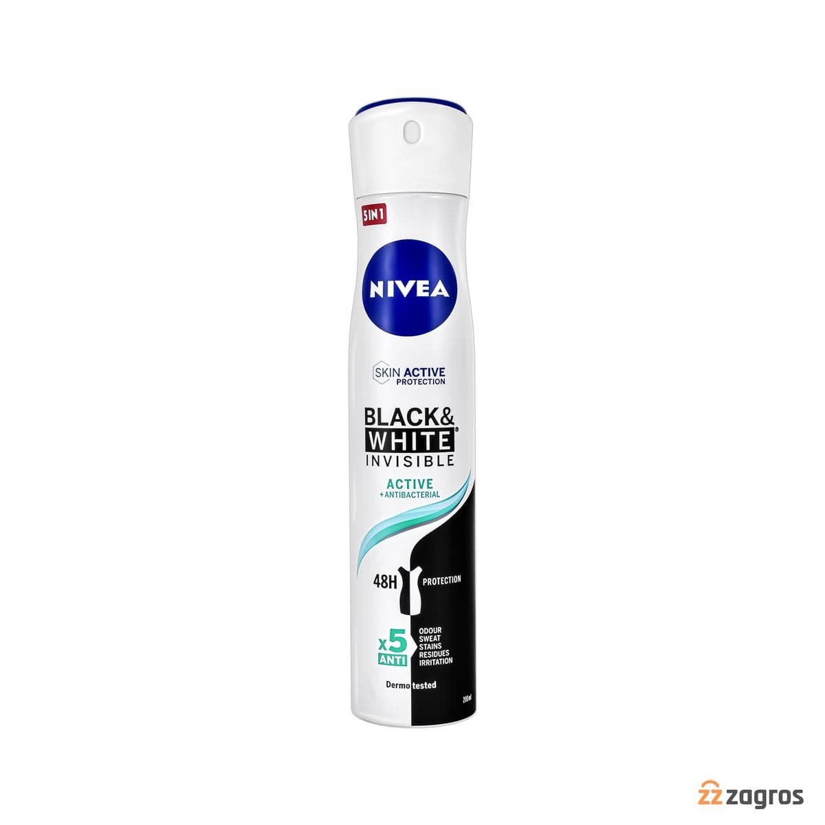 اسپری ضد تعریق زنانه نیوآ مدل Black & White Invisible Active حجم 200 میل — تصویر ۷