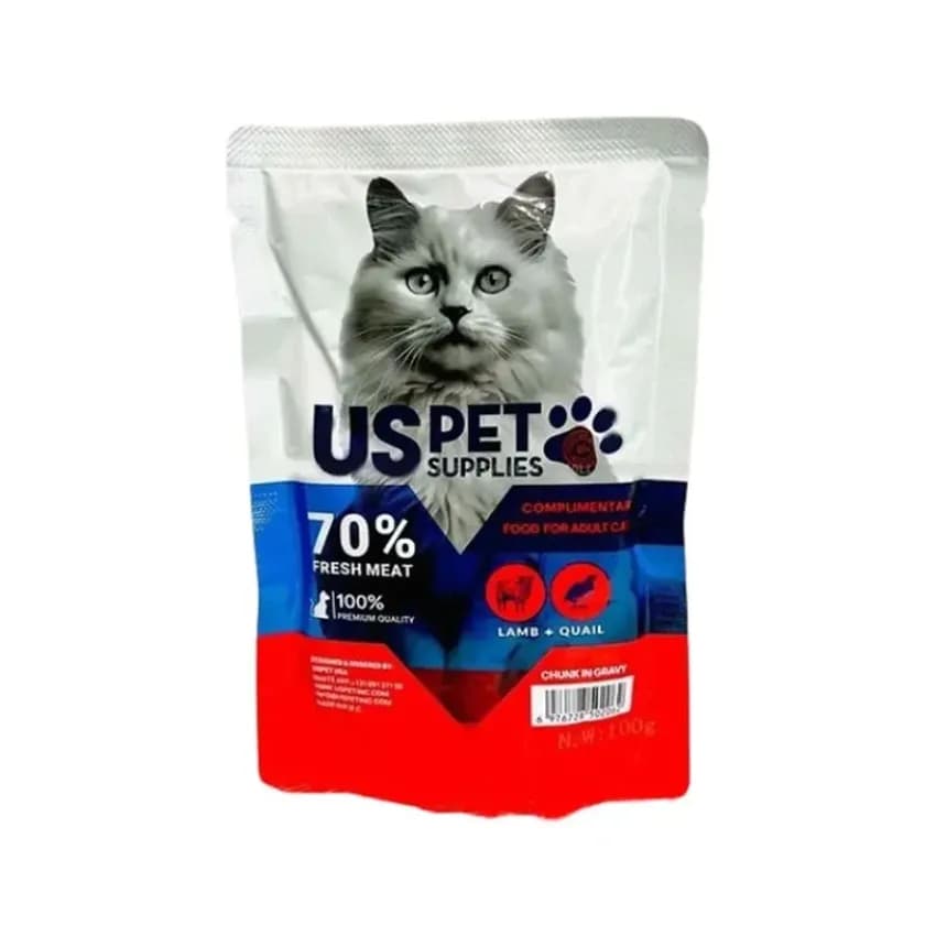 پوچ گربه بالغ یو اس پت طعم گوشت بره و بلدرچین US PET Fresh Meat وزن 100 گرم