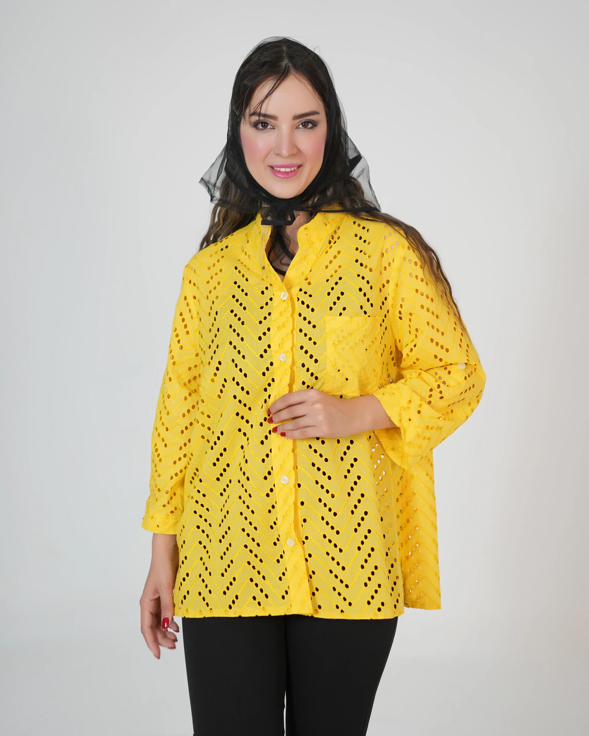 شومیز سوزن دوزی زرد کد 01 (511)