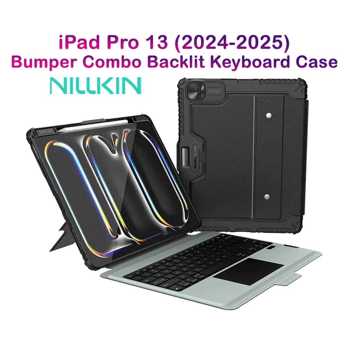 کیف کلاسوری iPad Pro 13 2025 با صفحه کلید بلوتوثی برند نیلکین مدل Bumper Combo — تصویر ۹