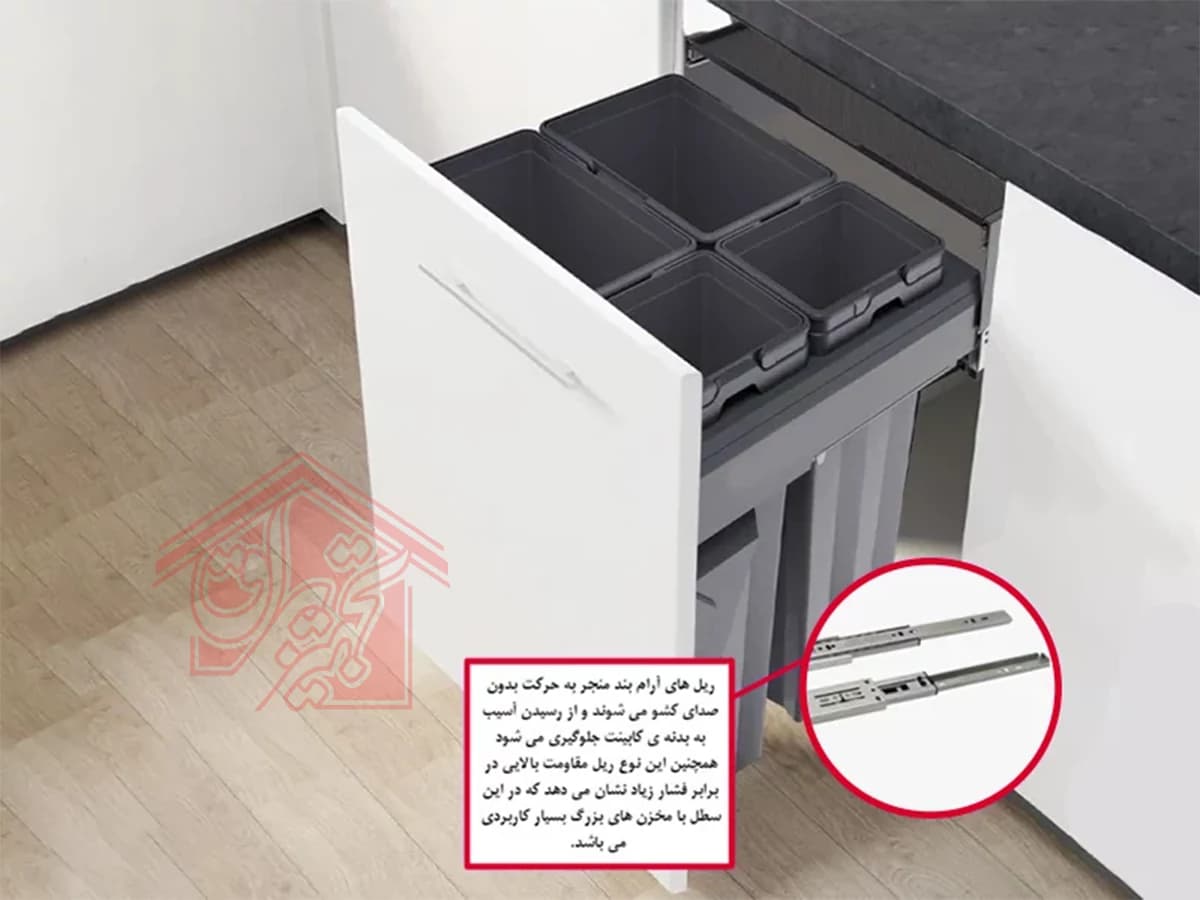 سطل آشغال تو کابینتی چهارمخزن ریلی ملونی مدل 9022 — تصویر ۷