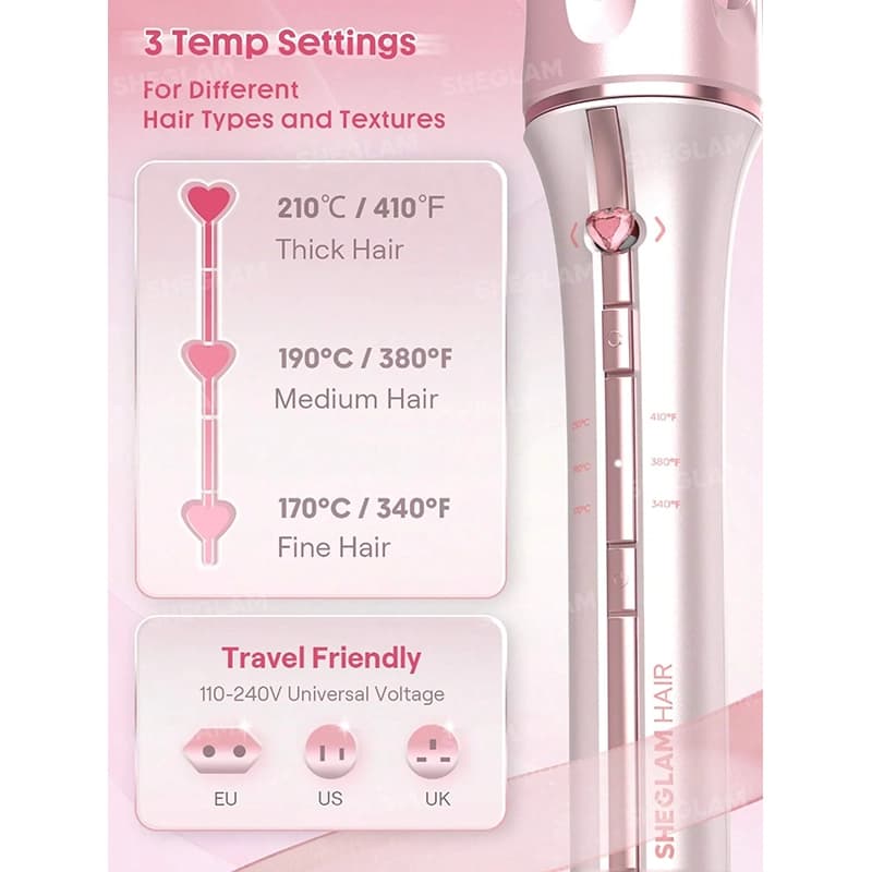 فر کننده و حالت دهنده مو شیگلم صورتی اورجینال مدل Cupids Charm One-Touch 25MM — تصویر ۵