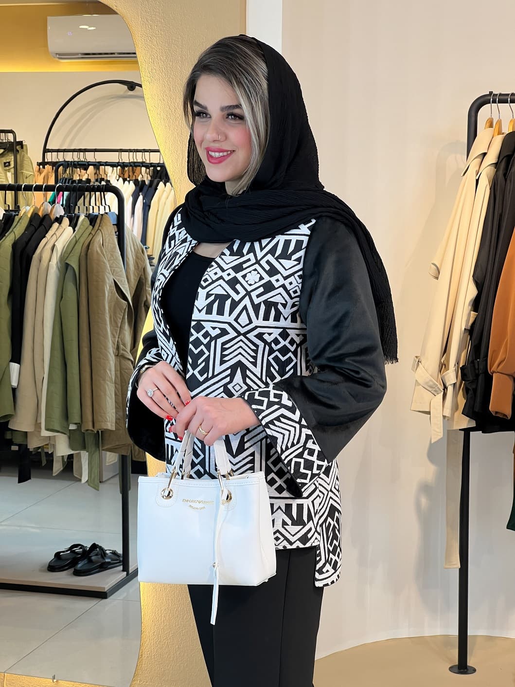 کت ژاکارد آستین پوست هانا 120501