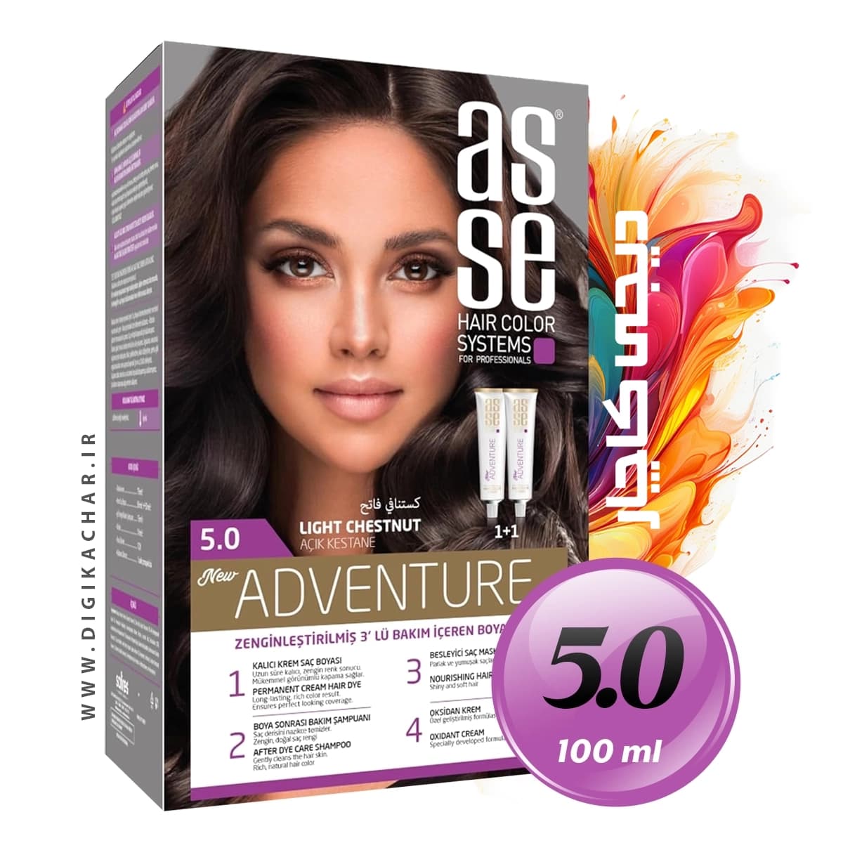 کیت رنگ موی بدون آمونیاک آسه ASSE شاه بلوطی روشن شماره 5.0 حجم 50+50 میل