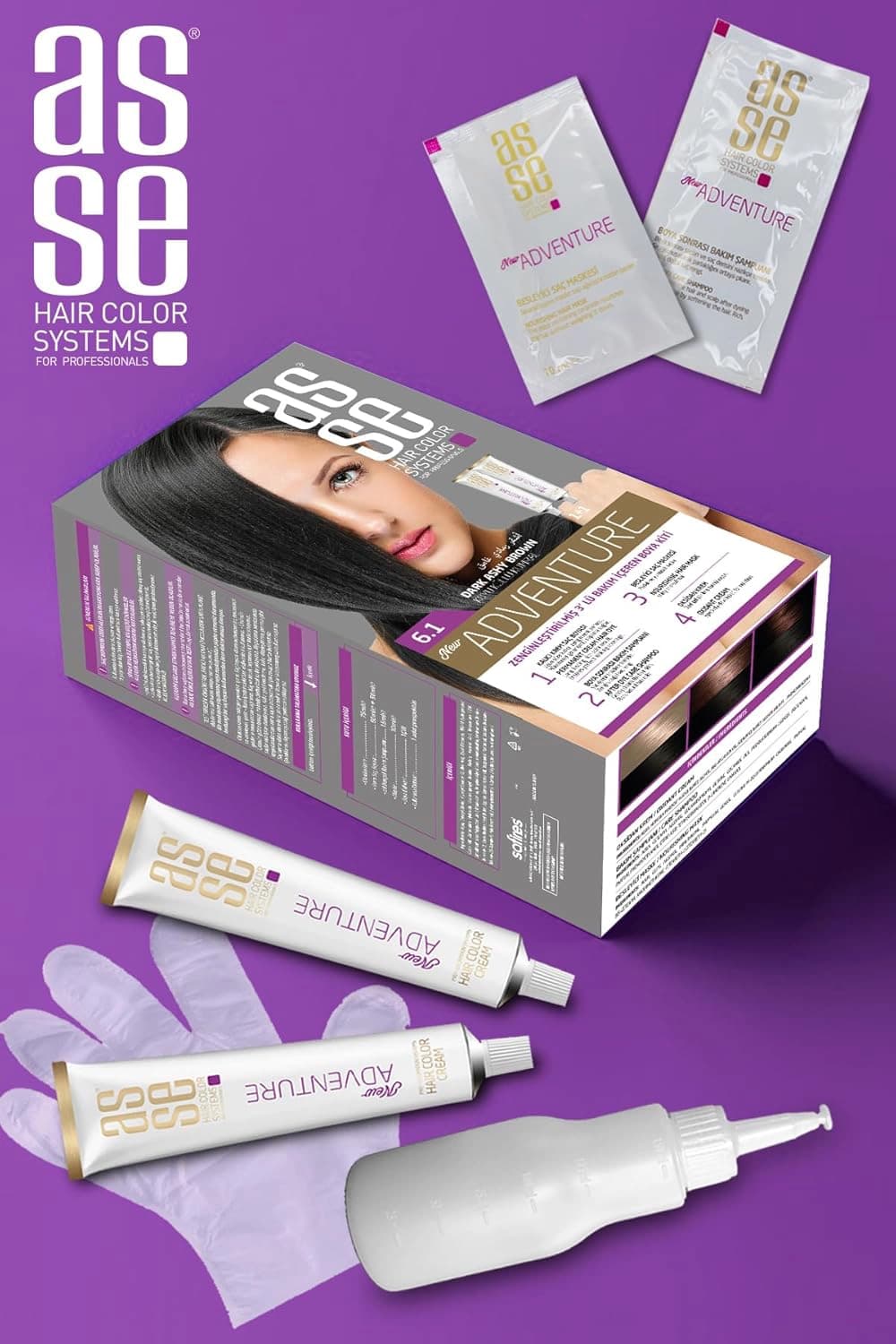 کیت رنگ موی بدون آمونیاک آسه ASSE قهوه ای خاکستری تیره شماره 6.1 حجم 50+50 میل — تصویر ۸