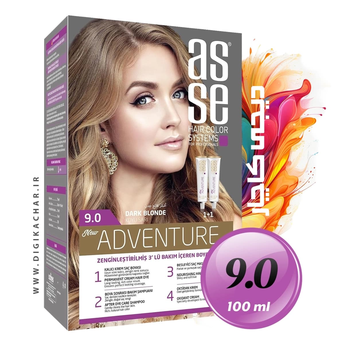 کیت رنگ موی بدون آمونیاک آسه ASSE بلوند تیره شماره 9.0 حجم 50+50 میل