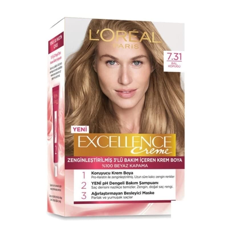 کیت رنگ لورال قهوه ای عسلی شماره 7.31 loreal excellence — تصویر ۷