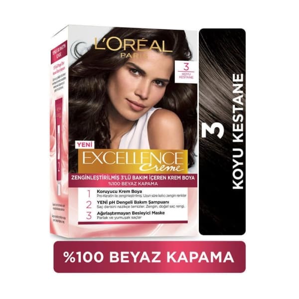 کیت رنگ لورآل قهوه ای تیره شماره 3 LOREAL EXCELLENCE