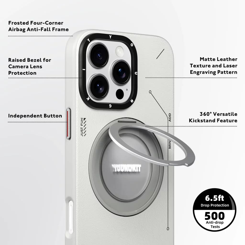 کاور YOUNGKIT مدل Leather 360 Rotation Ring Stand Case Magsafe مناسب برای iPhone 16 ProMax — تصویر ۵