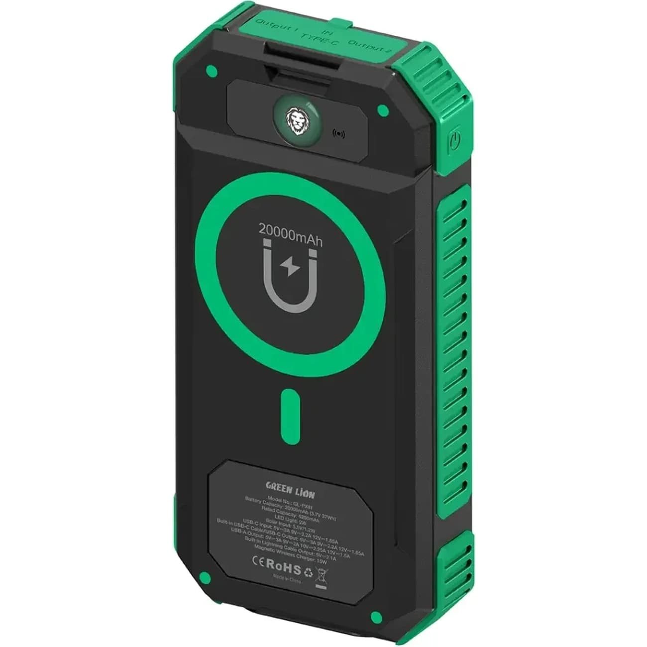 پاور بانک 20000 وایرلس خورشیدی گرین لاین Green Lion مدل GL-PX81 با چراغ قوه — تصویر ۱۱