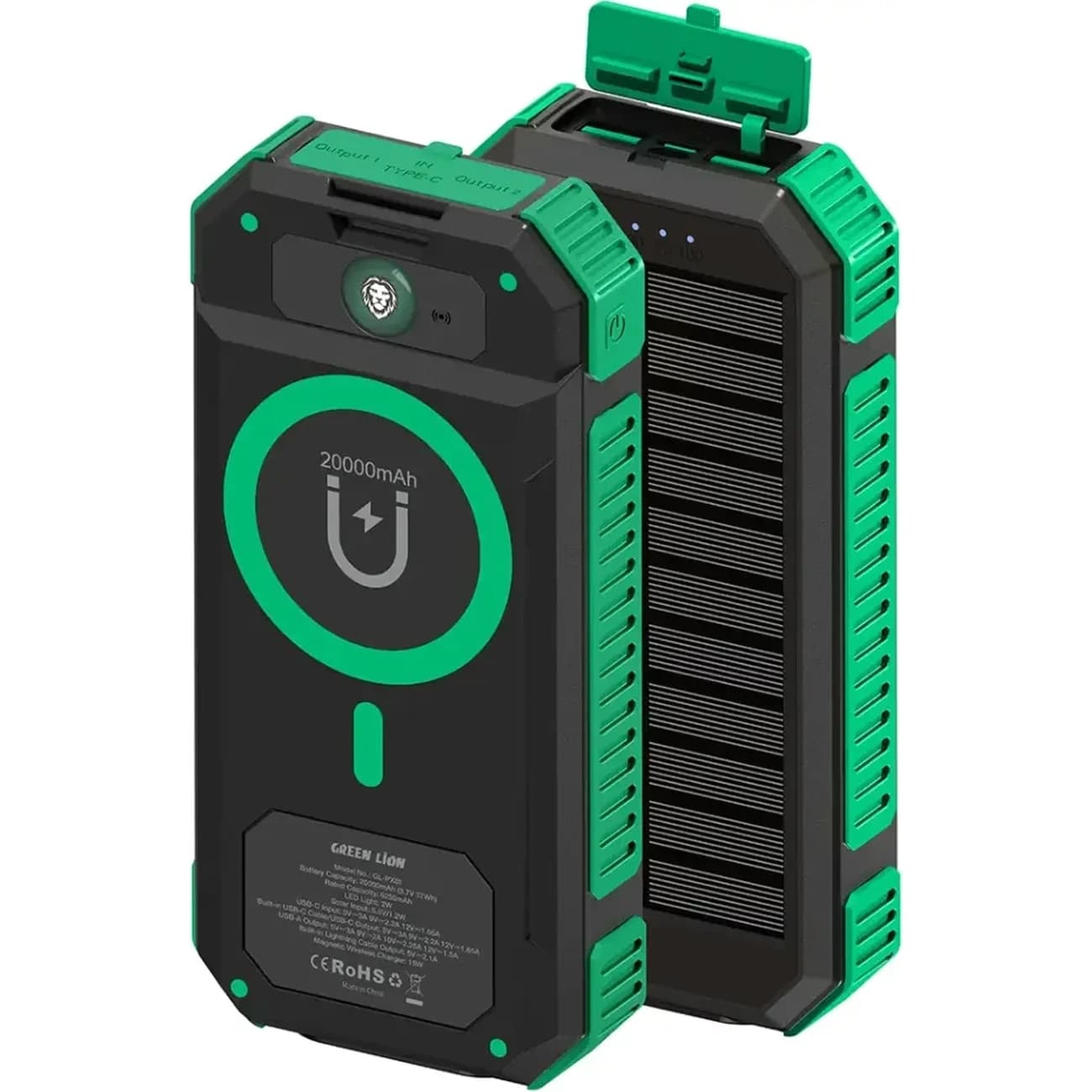 پاور بانک 20000 وایرلس خورشیدی گرین لاین Green Lion مدل GL-PX81 با چراغ قوه — تصویر ۷
