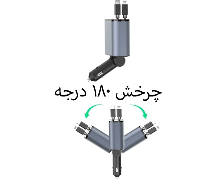 شارژر فندکی لایتنینگ، یو اس بی و تایپ سی 30 وات با کابل 80 سانتی متری گرین GNRCC50WBK — تصویر ۶