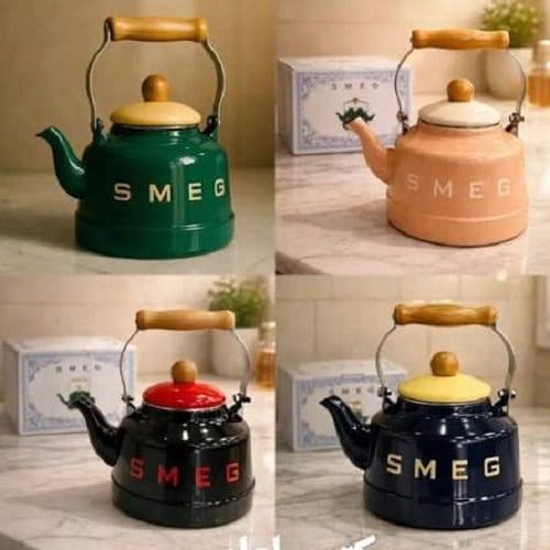 کتری لعابی طرح اسمگ (SMEG) با دسته چوبی ارگونومیک 2/5 لیتری — تصویر ۸