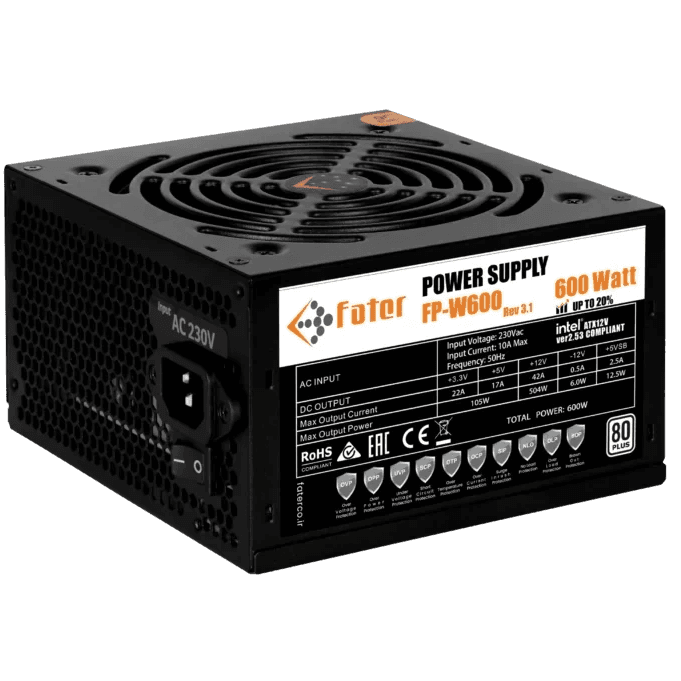 منبع تغذیه کامپیوتر فاطر مدل FP-W600 80 Plus White توان 600 وات