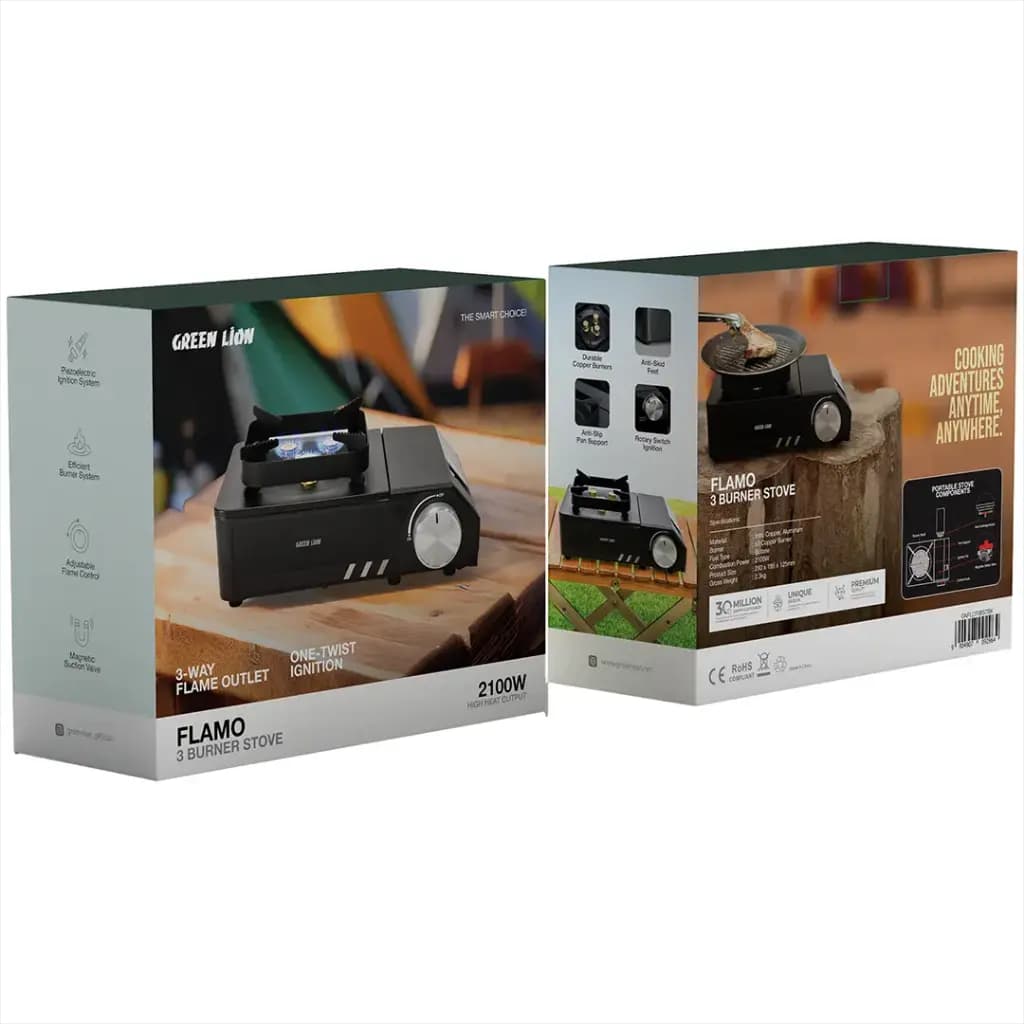 اجاق گاز مسافرتی ۳ شعله گرین لاین مدل Green Lion Flamo 3 Burner Stove – Black — تصویر ۲