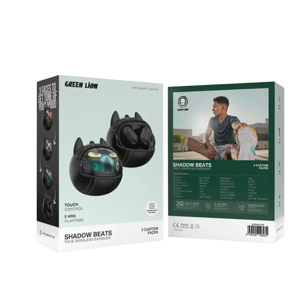 هندزفری بی‌سیم گرین لاین مدل Green Lion Shadow Beats True Wireless Earbuds – Black — تصویر ۴