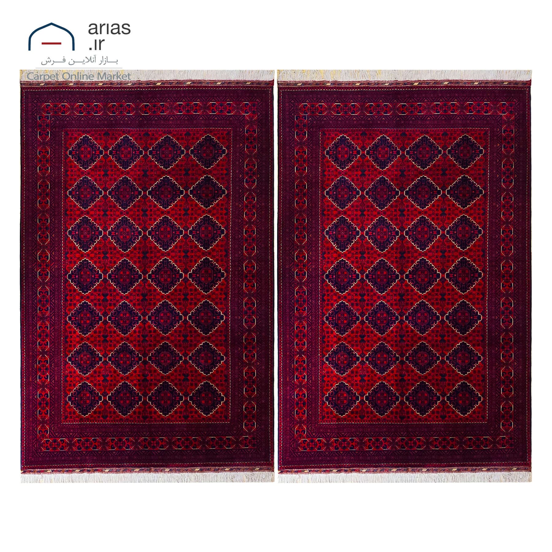 جفت فرش دستباف شش متری زمینه لاکی بافت افغان کد D02225A — تصویر ۳