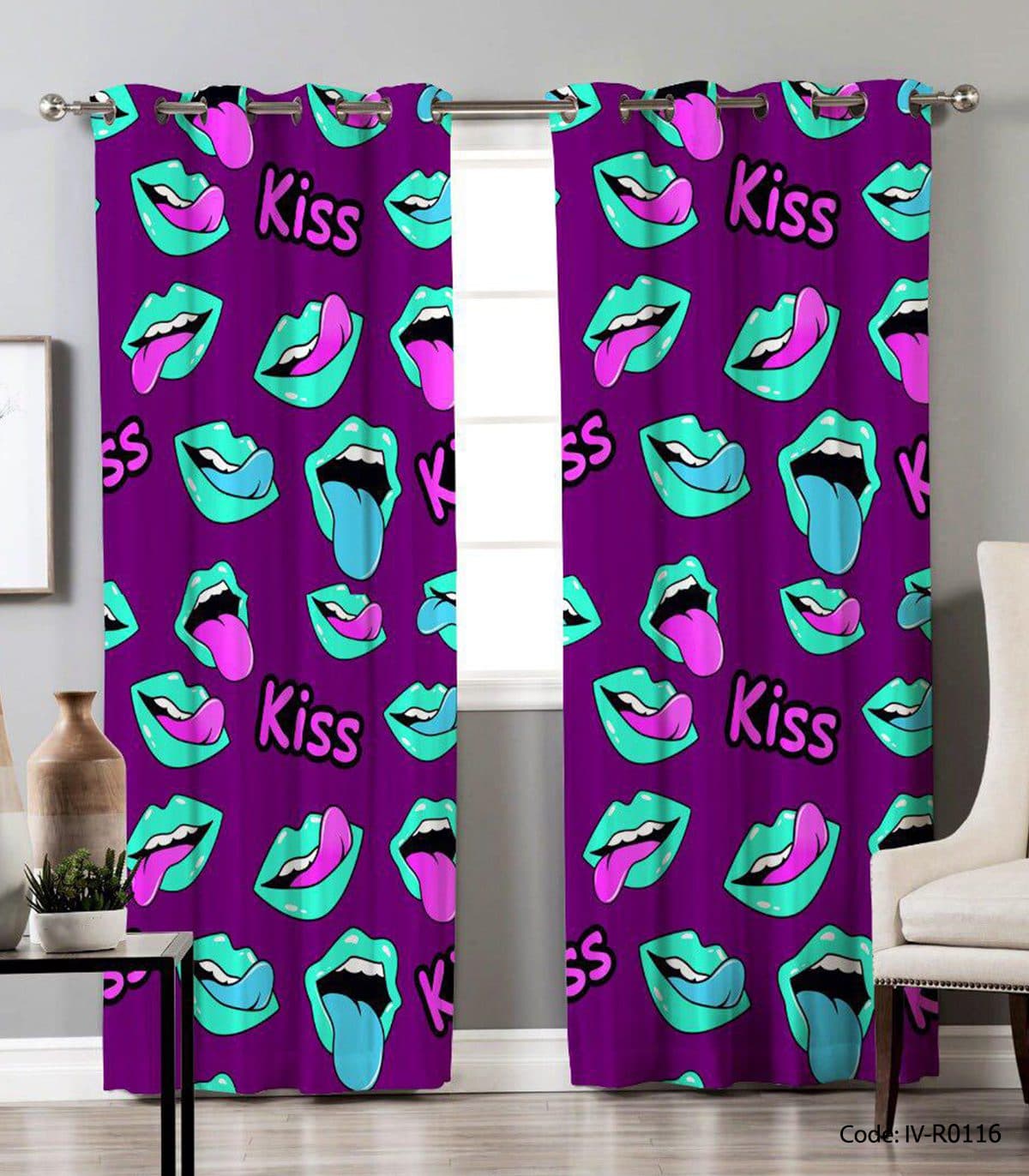 پرده پانچی دو تکه فانتزی مدل KISS — تصویر ۲