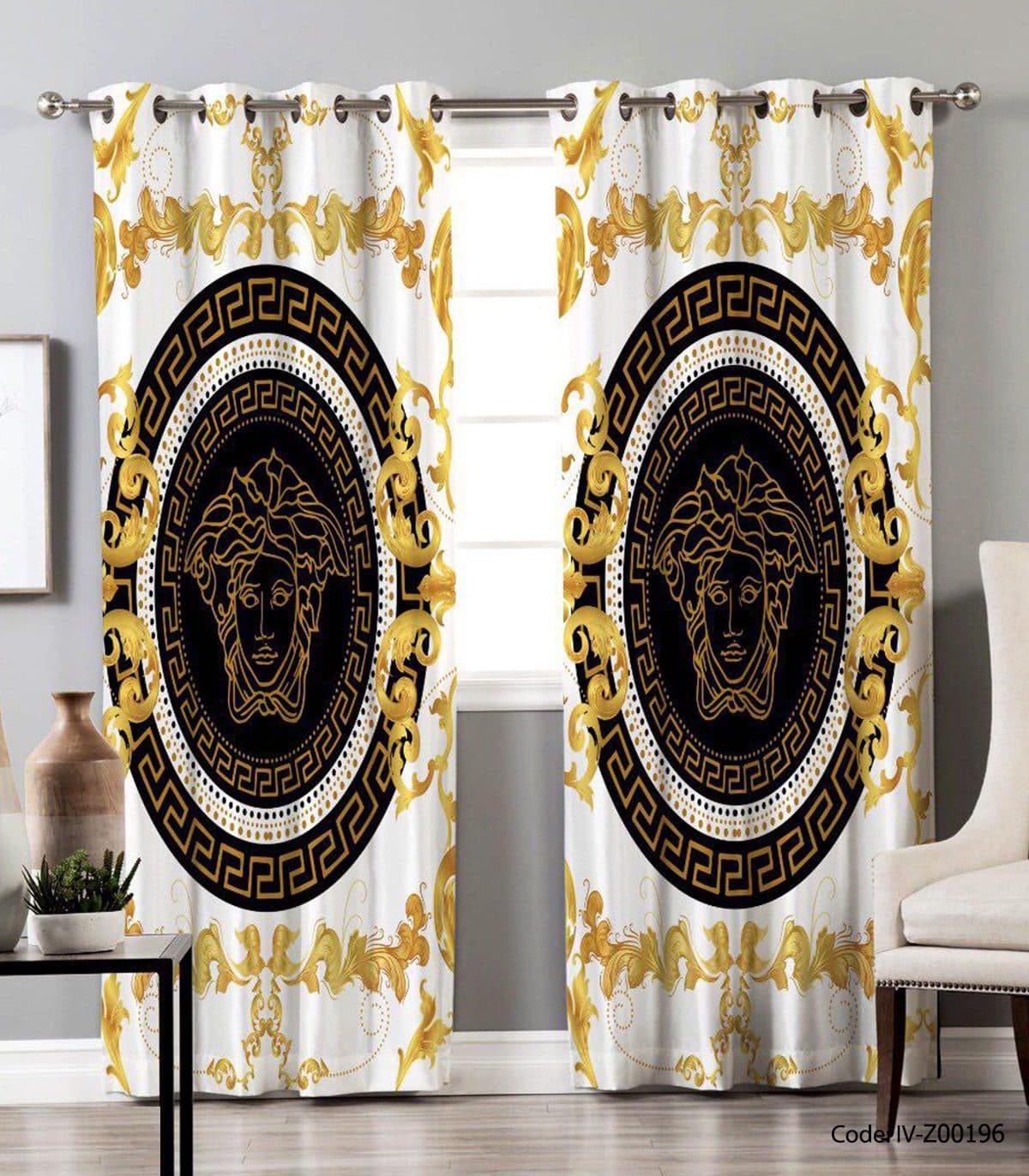 پرده پانچی اتاق خواب 2 تکه مدل VERSACE