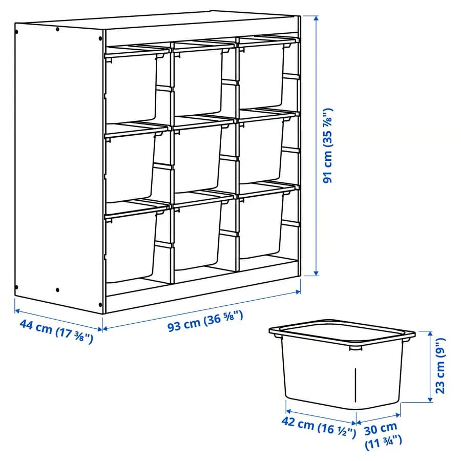 ترکیب فضای ذخیره‌سازی با جعبه، جداکننده اتاق/بنفش و کاجی ۹۳x۴۴x۹۱ سانتی‌متر ایکیا مدل TROFAST — تصویر ۶
