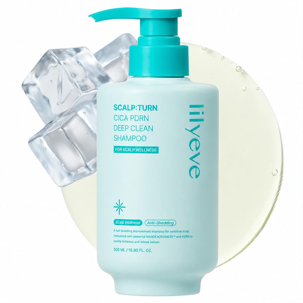 شامپو ضد شوره، خنک کننده، پاک کننده عمقی و کنترل چربی سیکا PDRN لیلیوئه lilyeve Scalp Turn Cica PDRN Deep Clean Shampoo — تصویر ۹