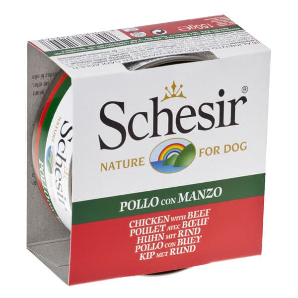 کنسرو سگ با فیله مرغ و گاو شسیر – Schesir Chicken fillets with Beef