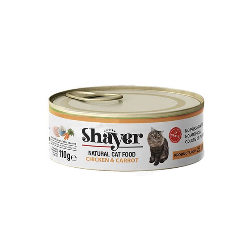 کنسرو غذای گربه با طعم مرغ و هویج شایر Shayer Natural With Chicken & Carrot در سس گوشت وزن 110 گرم — تصویر ۲