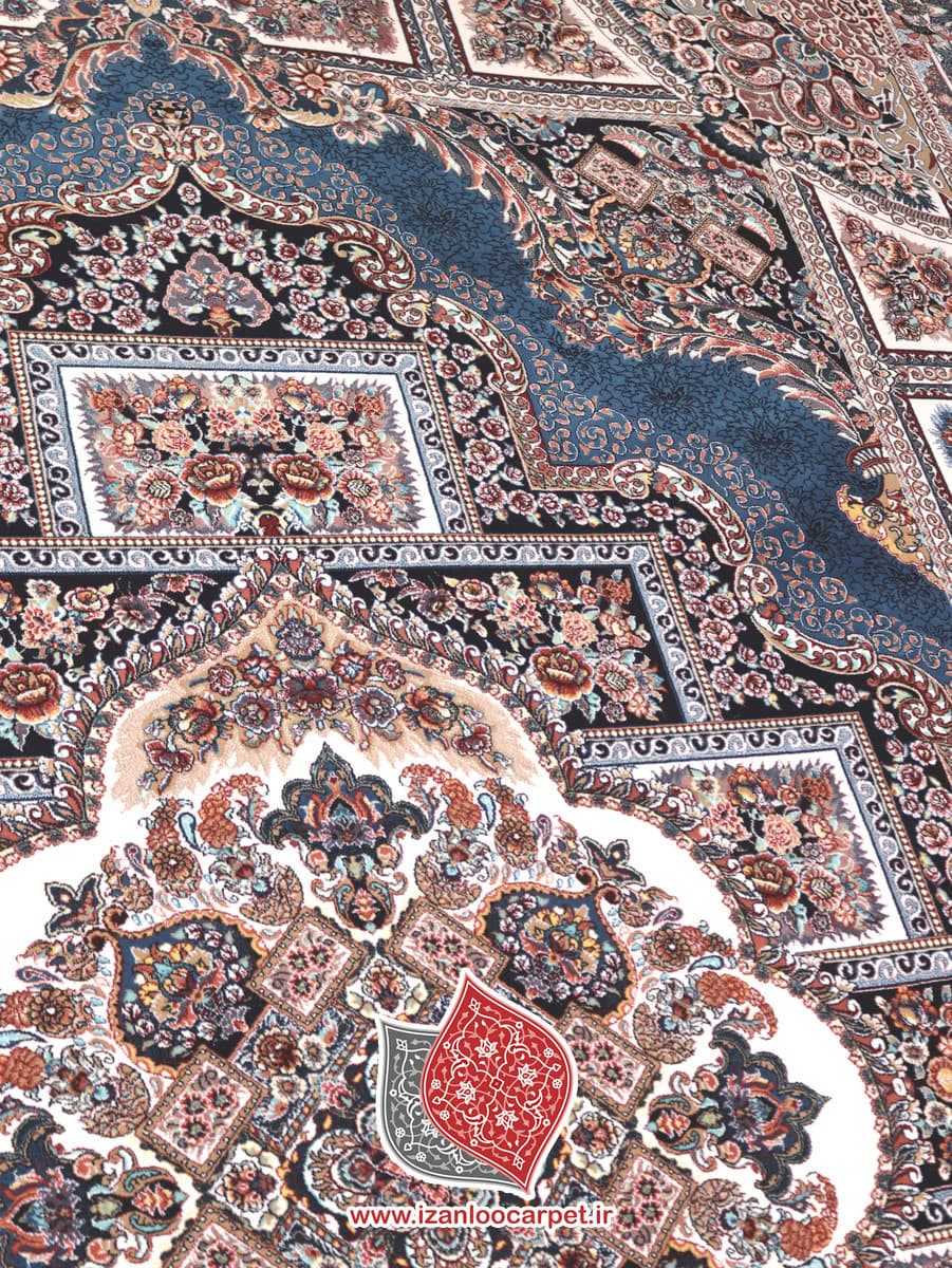 فرش زمرد مشهد طرح 25032 آبی 700 شانه تراکم 2550 + ارسال رایگان — تصویر ۵