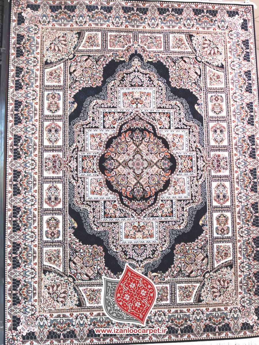 فرش زمرد مشهد طرح 25032 سرمه ای 700 شانه تراکم 2550 + ارسال رایگان