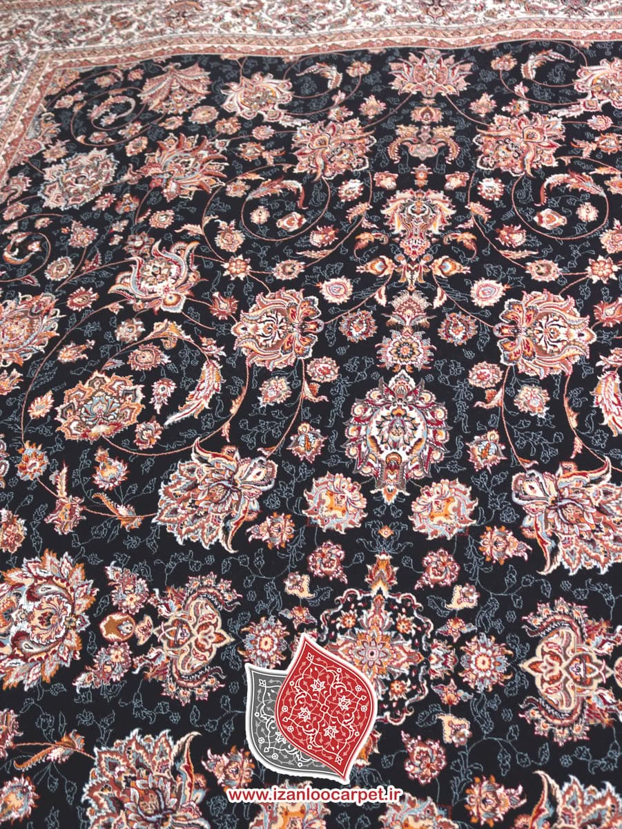 فرش زمرد مشهد طرح 25010 سرمه ای کرم 700 شانه تراکم 2550 + ارسال رایگان — تصویر ۱۲