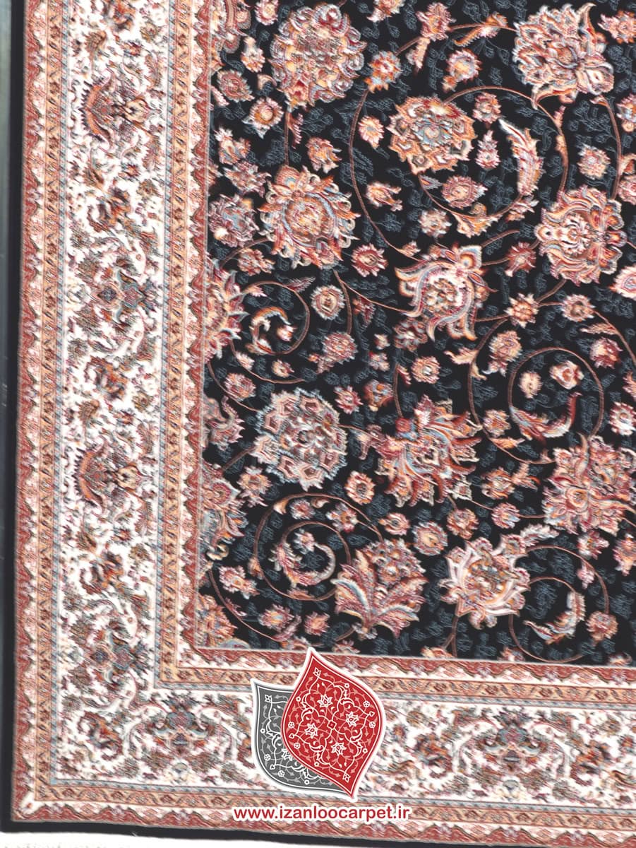 فرش زمرد مشهد طرح 25010 سرمه ای کرم 700 شانه تراکم 2550 + ارسال رایگان — تصویر ۳