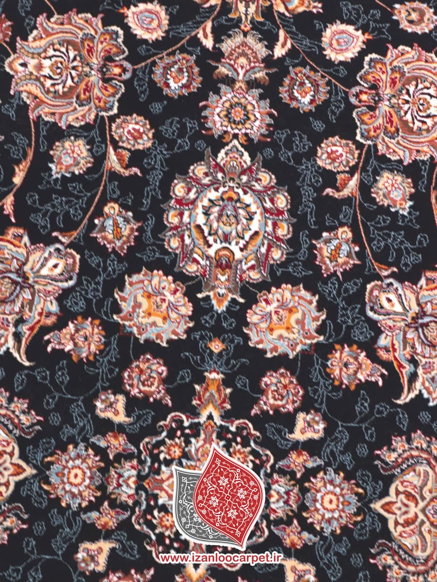 فرش زمرد مشهد طرح 25010 سرمه ای کرم 700 شانه تراکم 2550 + ارسال رایگان — تصویر ۶