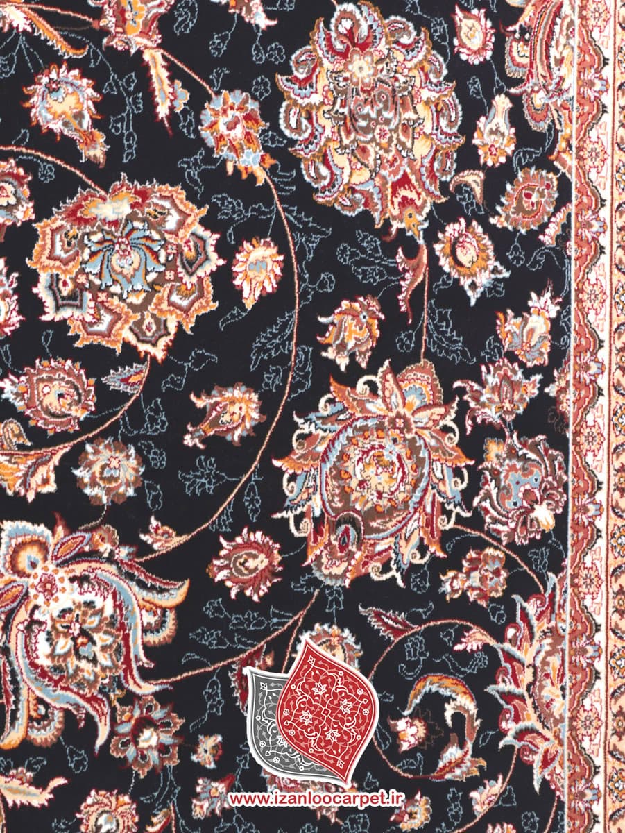 فرش زمرد مشهد طرح 25010 سرمه ای کرم 700 شانه تراکم 2550 + ارسال رایگان — تصویر ۷
