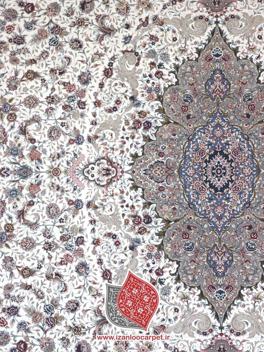 فرش زمرد مشهد طرح 57001 کرم سرمه ای 1500 شانه تراکم 4500 + ارسال رایگان — تصویر ۸