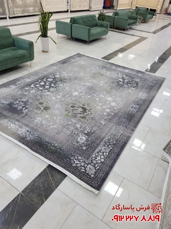 فرش وینتیج نقره ای 700 شانه طرح نیلان — تصویر ۷