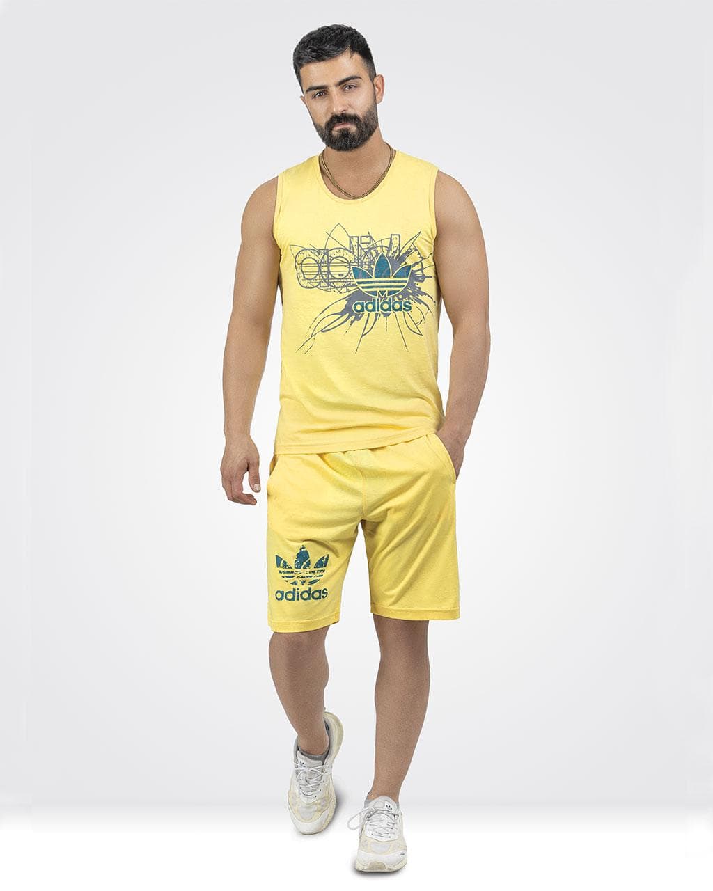 ست راحتی مردانه نخ پنبه adidas زرد — تصویر ۶